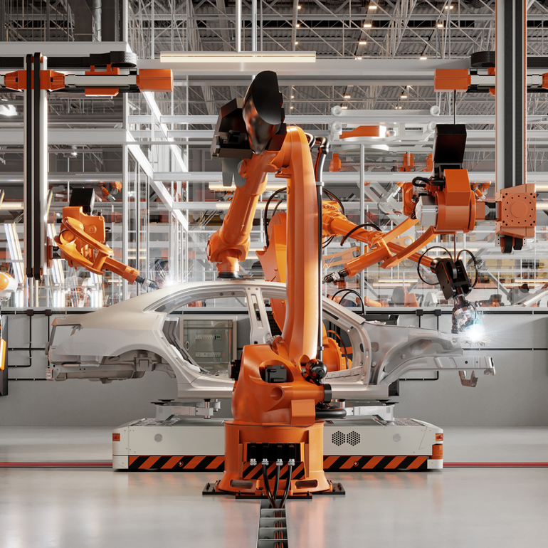 Robotic arm in automotive factory