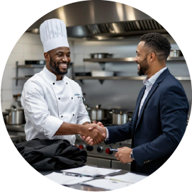Chef shaking hands with a potential business partner