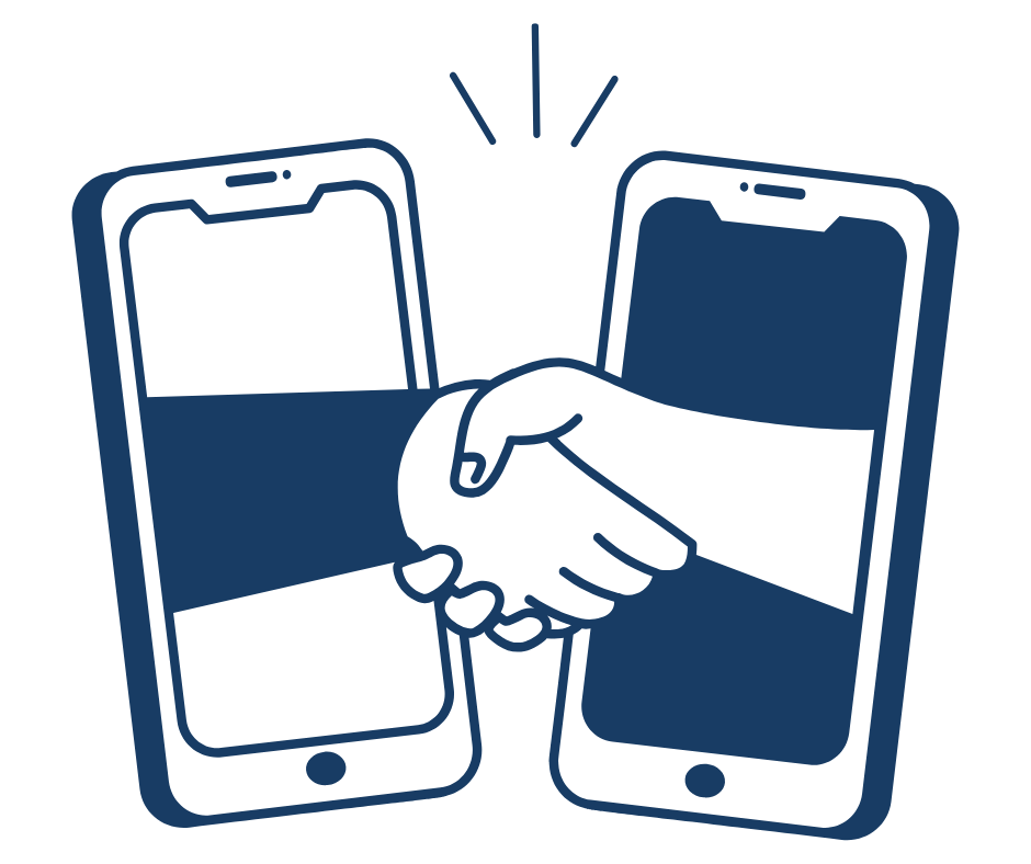 handshake reaching through phones. 